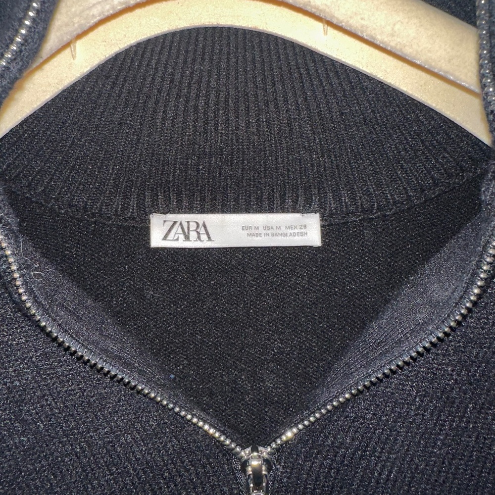 Zara Black and White Striped Quarter-Zip Sweater - Picture 2 of 5